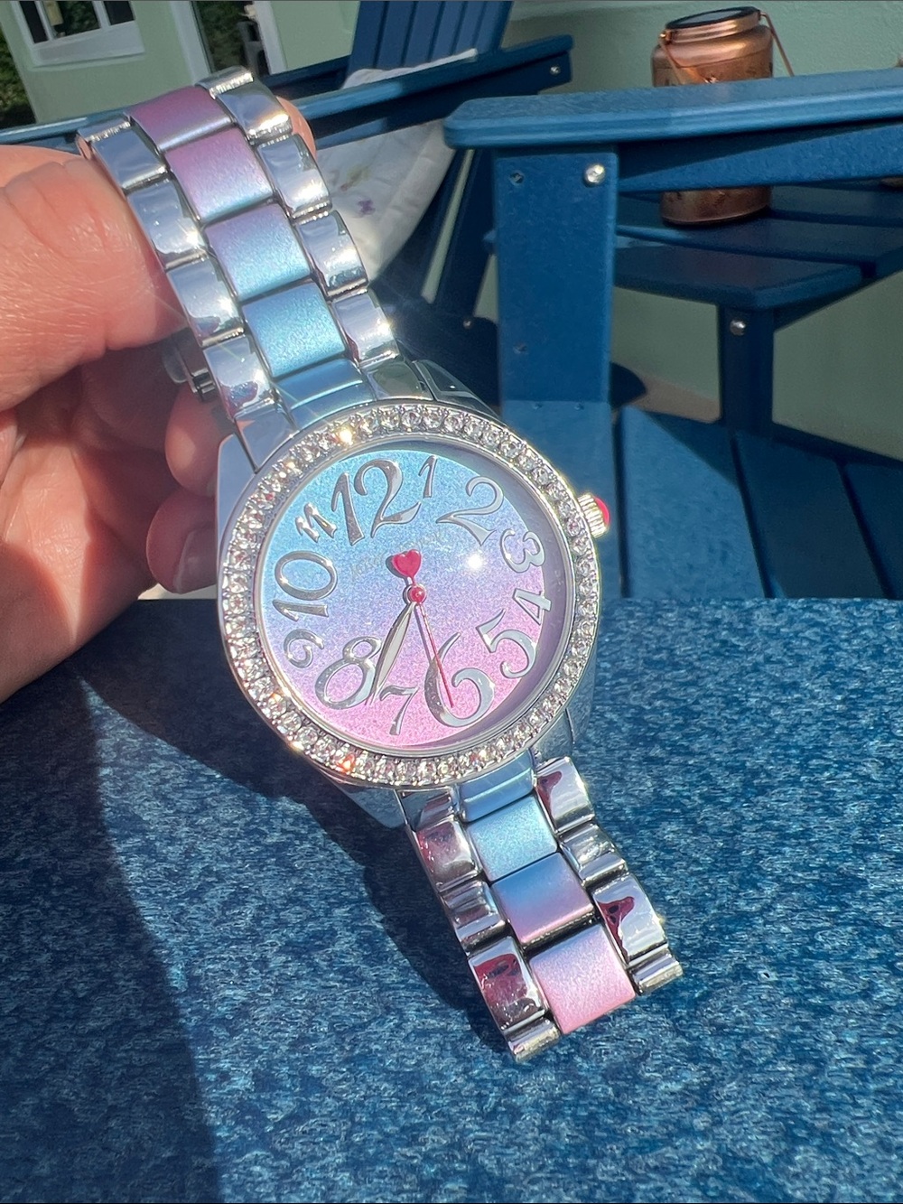 Betsey Johnson Purple-to-Blue Gradient Crystal Bezel Watch - Picture 7 of 11